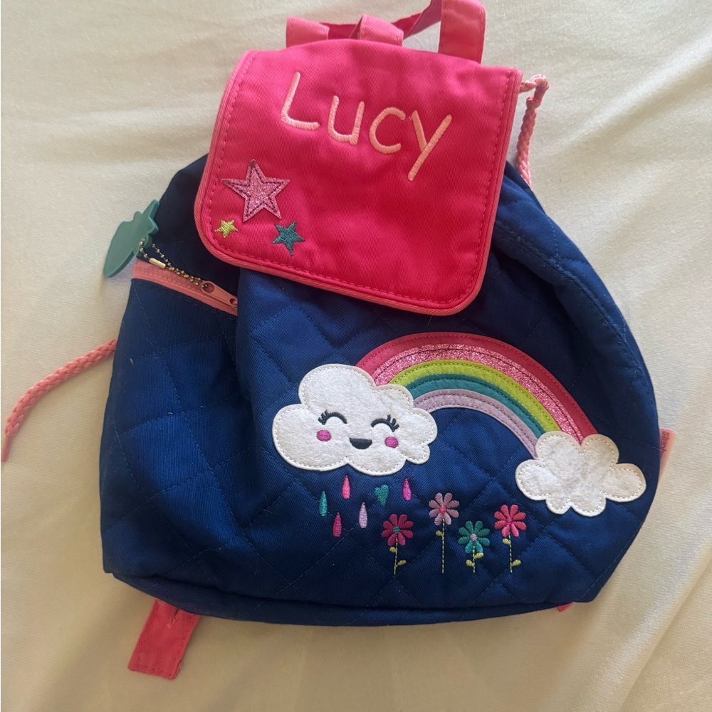 Personalized Kids Navy and Pink Rainbow Backpack - Lucy